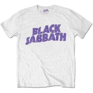 image of Black Sabbath - Wavy Logo Vintage Mens Large T-Shirt - White