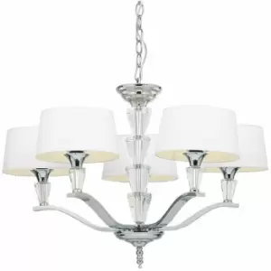 image of 5 Light Ceiling Pendant chrome & vintage white Round Shade Hanging Feature Lamp