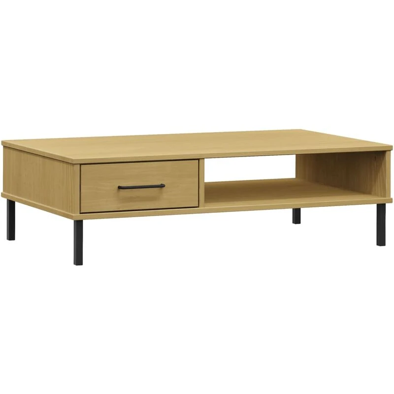 Image of Vidaxl Coffee Table With Metal Legs Brown Solid Wood Pine Oslo, Brown 351036
