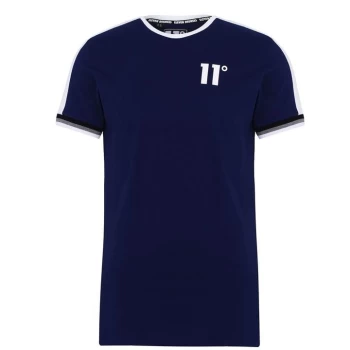 Image of 11 Degrees Taped Ringer T Shirt - Navy/White