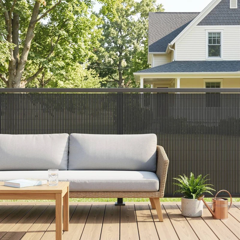 Image of OUTSUNNY 2Pcs Plastic Privacy Screening Fence, 1x5 m Windbreak Fence Grey in Dark Grey Size: 1m tall x 5m wide Dark Grey Unisex 1m tall x 5m wide