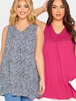 Image of Yours Pleat Swing Vest 2 Pack - Pink/Ditsy Floral, Pink, Size 18, Women