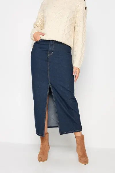 image of Long Tall Sally Tall Denim Midi Skirt Blue