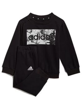 Image of adidas Infant Linear Crew Sweat Top & Pants Set - Black/White, Size 18-24 Months, Women