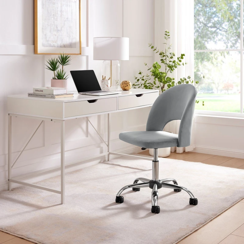 Image of FurnitureboxUK FurnitureboxUK Chicago Velvet Office Chair in Grey Grey One Size Unisex 5056657198695