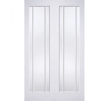Image of LPD Lincoln 3 Panel White Primed Glazed Internal Door Pair - 1981mm x 1168mm (78 inch x 46 inch)
