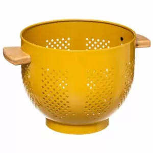 Image of Hahn Metal 20cm Colander/Strainer with wood handle - Yellow