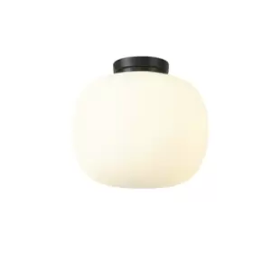 Image of Cheektowaga Medium Oval Ball Flush Fitting E27 Matt Black Base With Frosted White Glass Globe