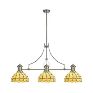 Image of 3 Light Telescopic Ceiling Pendant E27 With 30cm Tiffany Shade, Polished Nickel, Beige, Clear Crystal - Luminosa Lighting