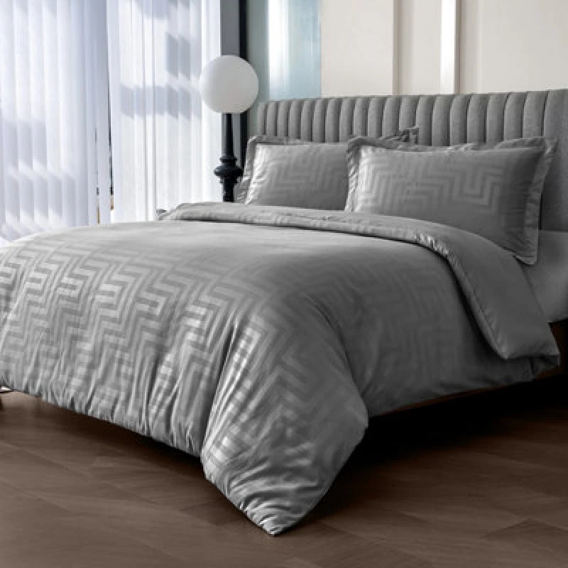 Image of Velosso Luxury Duvet Cover And Pillowcase Set, Chic Bedroom Decor, Elegant Style With Button Enclosure, Machine Washable - Charcoal