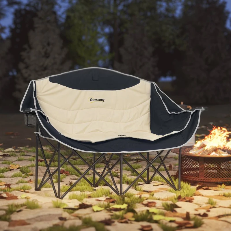 Image of OUTSUNNY Double Camping Chair for Adults with Armrests, Cup Holders, Khaki Khaki Unisex