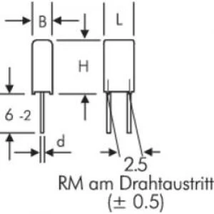 image of MKS thin film capacitor Radial lead 0.01 uF 63 Vdc 20 2.5mm L x W x H 4.6 x 2.5 x 7mm Wima MKS0C021000B00KSSD 1 p