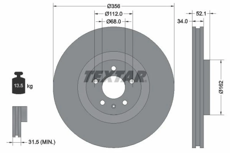 Image of Brake disc TEXTAR 92238205
