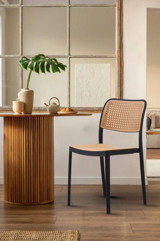 Image of Fusion Living White Plastic Cafe Dining Chair Black