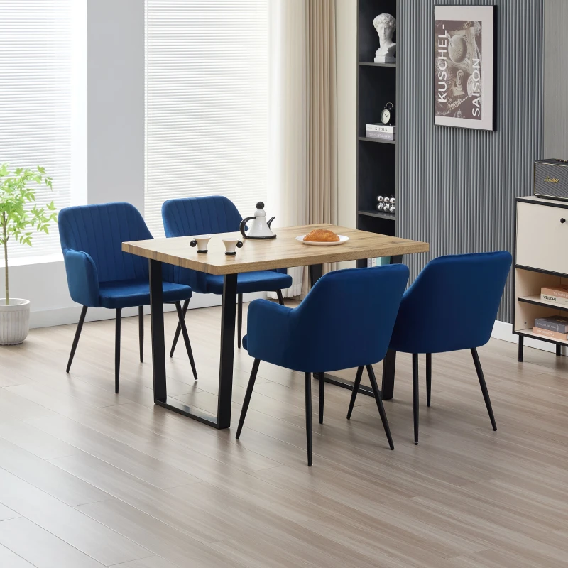 Image of Outdoor Living Colorado Dining Table with 4 Blue Charlotte Velvet Chairs Blue Unisex