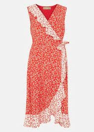 image of Phase Eight Red and Ivory Ebony Floral Ditsy Wrap Dress - 8