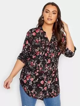 Image of Yours Pintuck Shirt Black Markings, Black, Size 16, Women