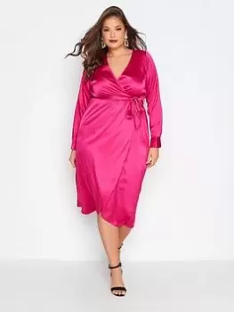 Image of Yours Satin Wrap Dress - Pink, Size 16, Women