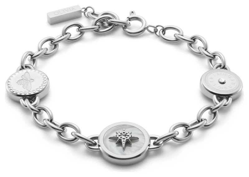 Image of Olivia Burton Stainless Steel Disc Charms Bracelet