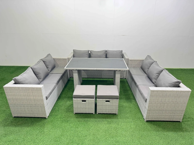 Image of Fimous Patio Outdoor Garden Furniture Sets with 2 Small Stool Light Grey Light Grey Unisex