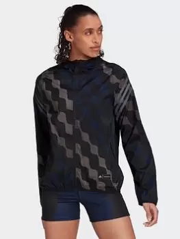 Image of adidas Marimekko Run Icons 3-Stripes Hooded Running Windbreaker, Black Size M Women