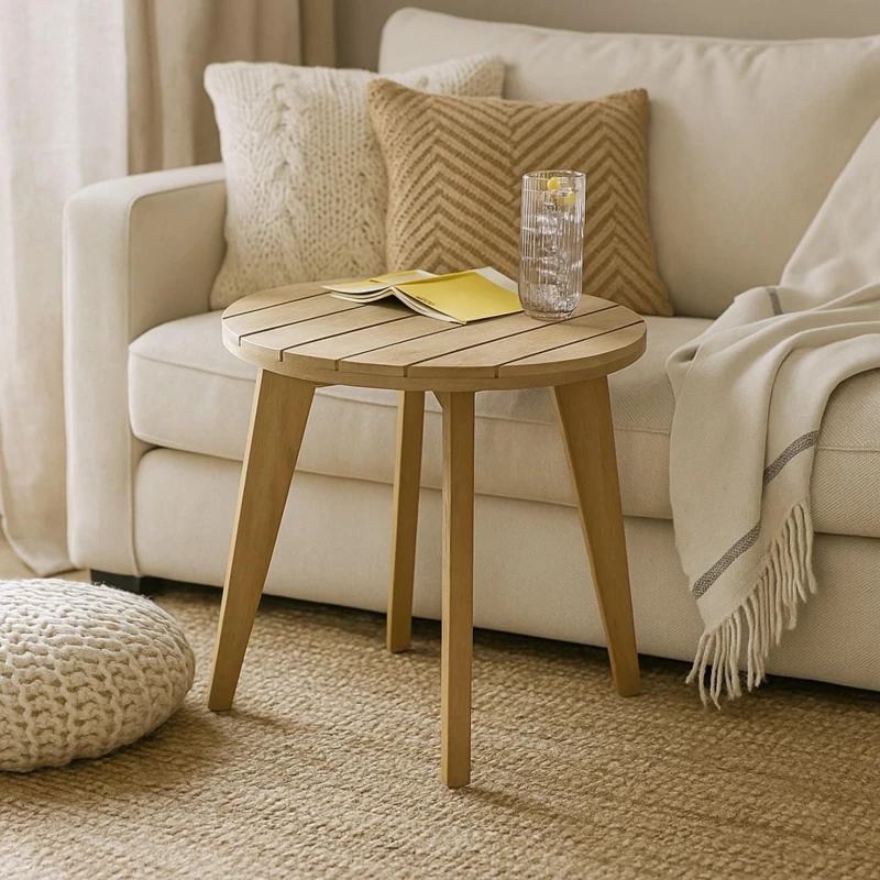 Image of FurnitureboxUK FurnitureboxUK Iko Solid Wood Round Indoor / Outdoor Side Table in Brown Brown One Size Unisex 5056784315767