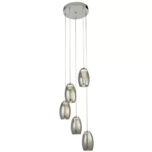 image of Searchlight Cyclone 5 Light Mu Lighti Drop Pendant, Smoked Glass 3000K