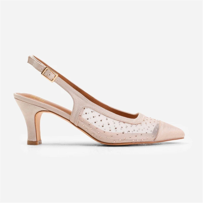 Image of Where's That From 'Sparkle' Diamante Mesh Pointed Heel With Slingback Strap Beige