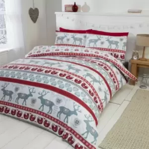 Image of Scandi Reindeer Flannelette Double Red Duvet Cover