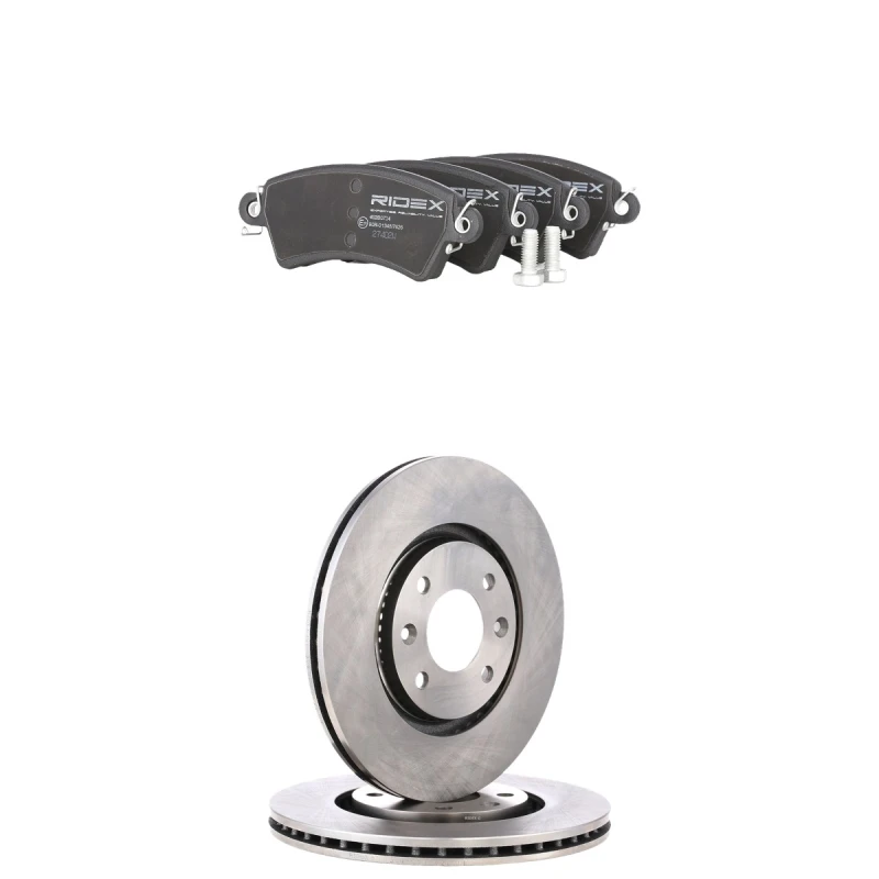 Image of RIDEX 3405B3176 Brake disc and pads set Front Axle, Brake Disc Type: Vented, excl. wear warning contact Brake Set,disc brakes (3405)