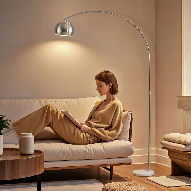 Image of HOMCOM HOMCOM Arc Floor Lamp for Living Room, Free Standing Tall Lamp, Silver Tone 5063603162099