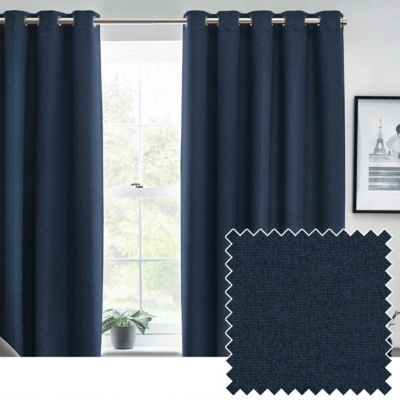 Image of Furn Furn Dawn 100% Blackout Thermal Eyelet Curtains in Midnight Size: 229cm width x 229cm drop Midnight 229cm width x 229cm drop Unisex 50255328543
