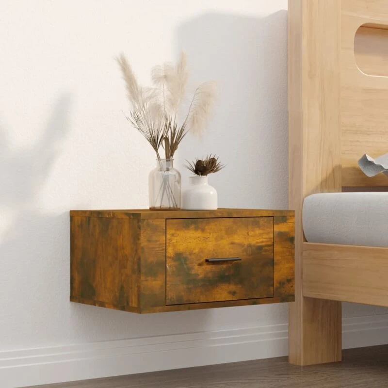 Image of Vidaxl Wall-mounted Bedside Cabinet Smoked Oak 50X36X25 Cm, Brown 816850