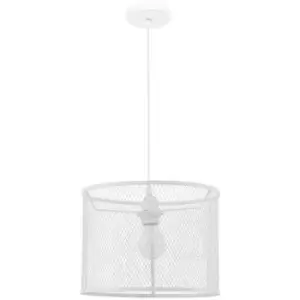 Image of Baddeck Cylindrical Pendant Ceiling Light White Aluminium White Fabric Wire LED E27 - Merano