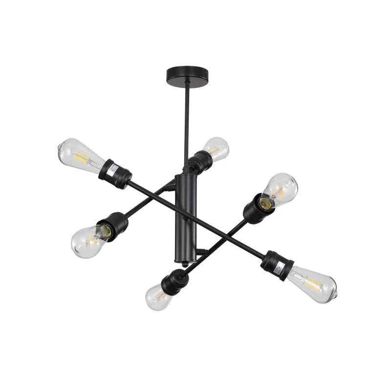 Image of Nielsen Suffolk Industrial 6 Light Ceiling Fitting, Adjustable Arms, 56cm Wide Black