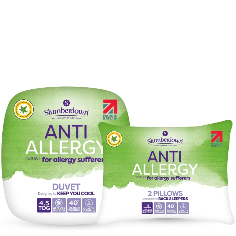 Image of Slumberdown Slumberdown Anti Allergy 10.5 Tog All Year Round Duvet With 2 Pillows in White Size: Super King White Super King Unisex 5061016120484