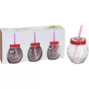 image of Excellent Houseware 3 Piece Drink Glass Set - Clear w/Red lid