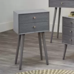 Image of Dark Grey Pine Wood 2 Drawer Bedside Table