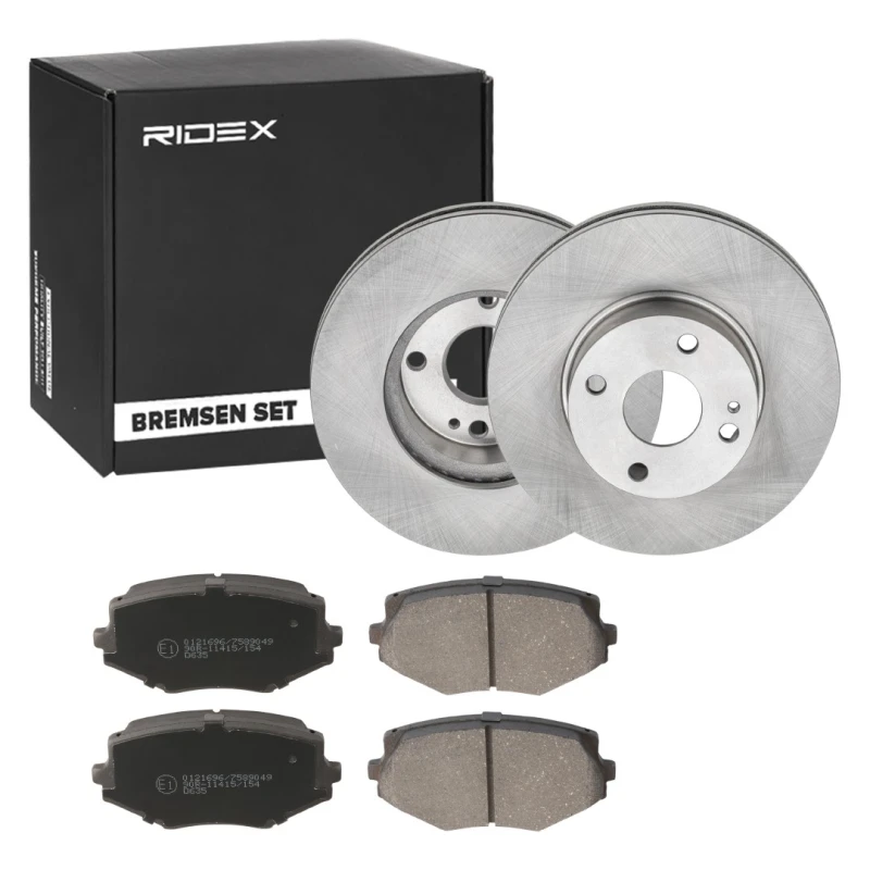 Image of RIDEX 3405B1562 Brake disc and pads set Front Axle, Brake Disc Type: Vented Brake Set,disc brakes (3405)