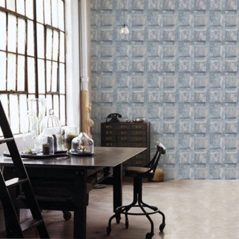 Image of Galerie Nostalgie Blue Beige Door Smooth Wallpaper