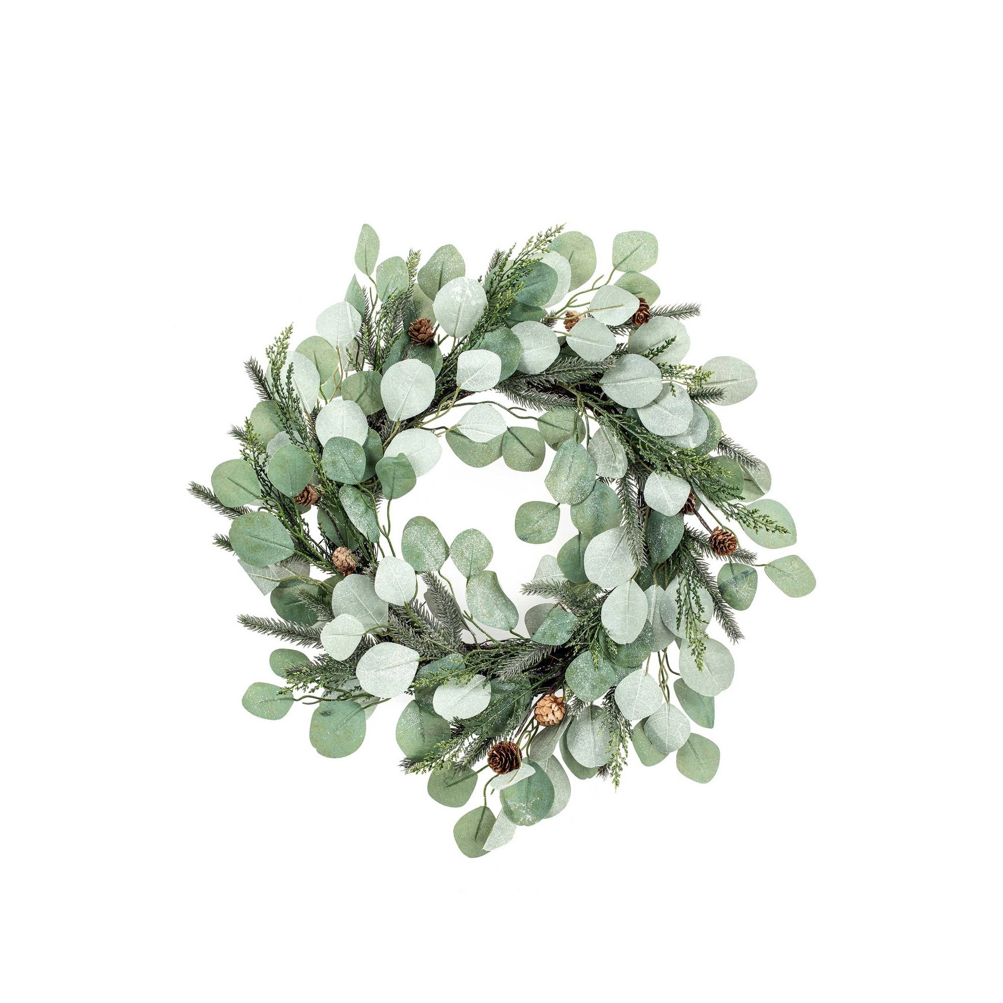 Image of Premier Decorated Eucalyptus Wreath With Rattan Base, Cones, Leaves With Glitter