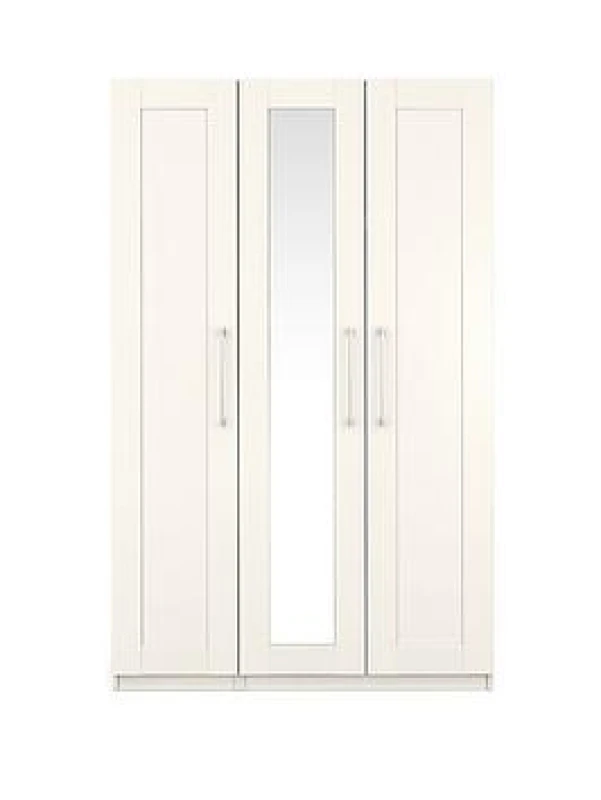 Image of One Call Furniture Avignon 3 Door Wardrobe With Mirror Ready Assembled White ANWR3DRM