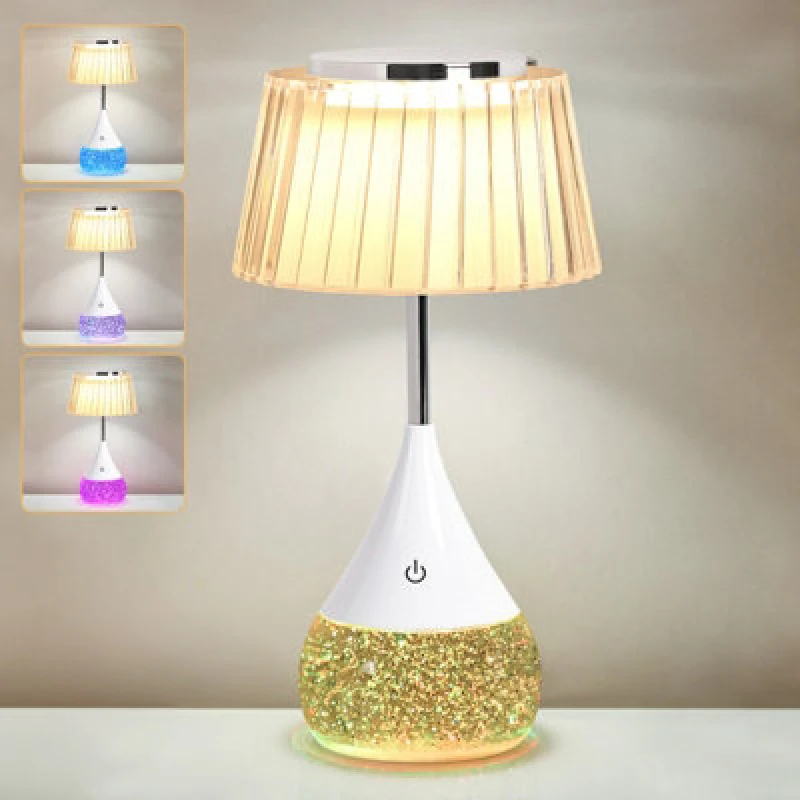 Image of Harper Living RGB Table Lamp, Water Base & 7-Colour Changing, Touch Control Mood Light, Dimmable, Pleated Shade
