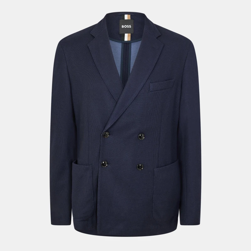 Image of Boss Mens Hanry Double-Breasted Tailored Fit Formal Jacket Dark Blue male 40 (50)