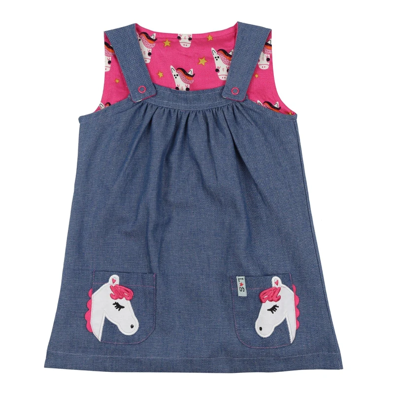 Image of Lilly + Sid Horse & Denim Reversible Pinafore Dress Multi female