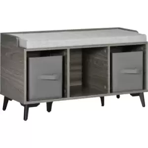 image of Upholstered Entryway Shoe Bench with Storage Fabric Drawers, Open Shelf - Grey - Homcom