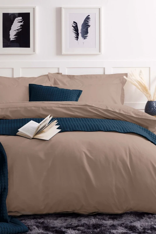 Image of Belledorm Easy Care 200 Thread Count Cotton Polyester Percale Duvet Cover in Light Brown Size: Super King Light Brown Unisex Super King