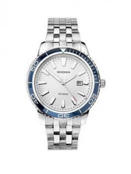 Sekonda Sekonda Silver And Blue Bezel Date Dial Stainless Steel Bracelet Mens Watch