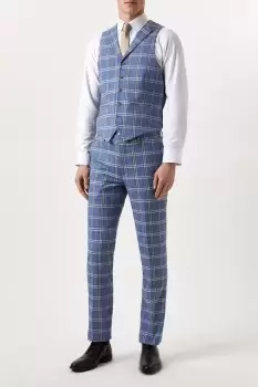 Image of Mens Slim Fit Light Blue Check Suit Waistcoat