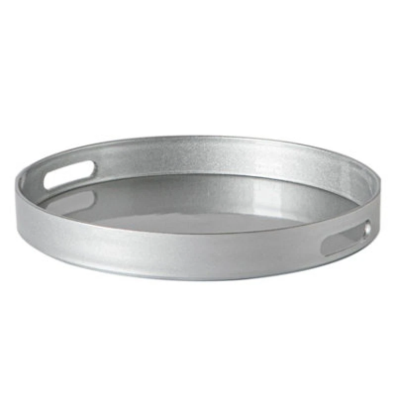 Image of Argon Tableware Serving Tray - 33Cm - Silver Round Tray Metallic Decorative Breakfast Tray Melamine Food Tray